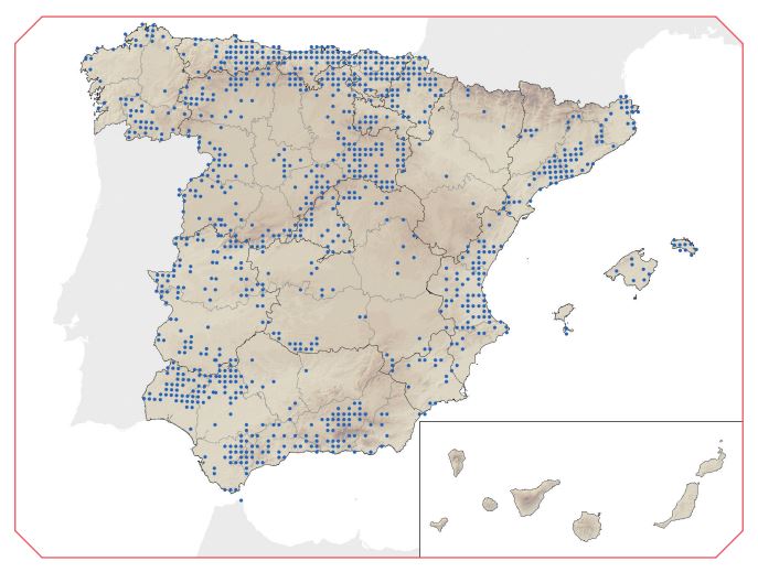 Mapa de distribución del murciélago grande de herradura. Fuente: Atlas y Libro Rojo de mamíferos terrestres de España