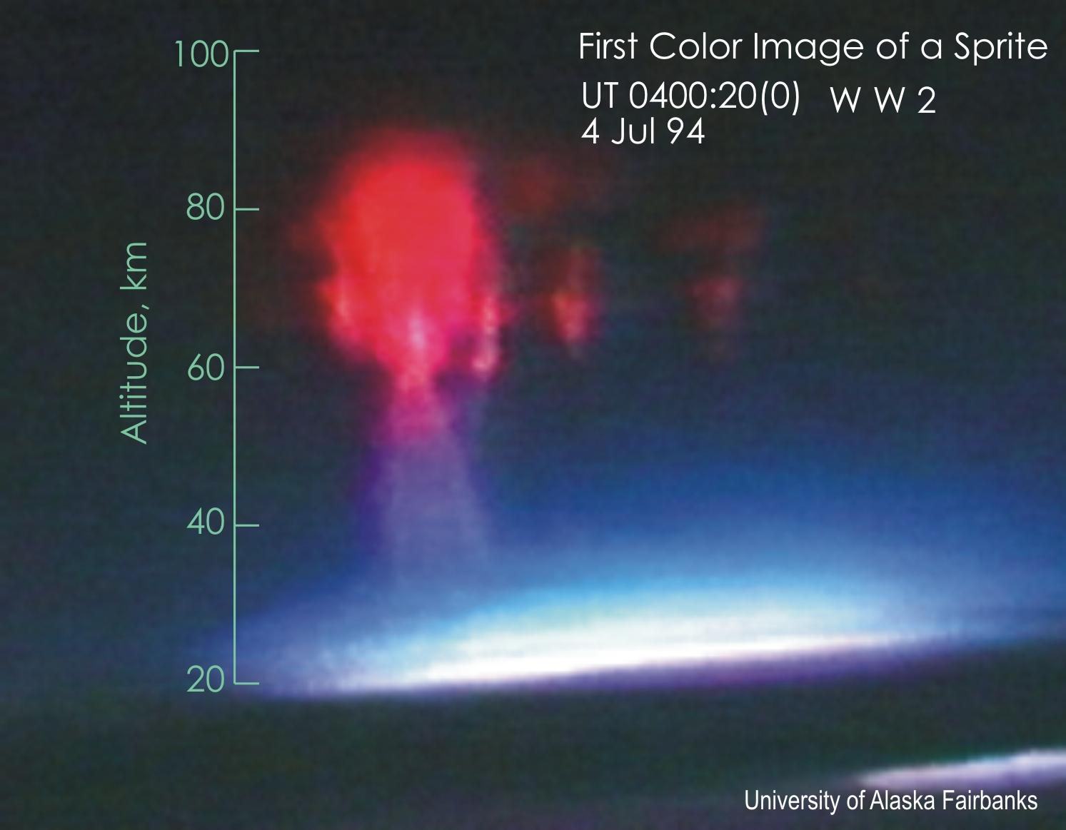 Espectro o Sprite, fenómeno rarísimo que se produce en las capas altas de la atmósfera. Fuente: International Gemini Observatory