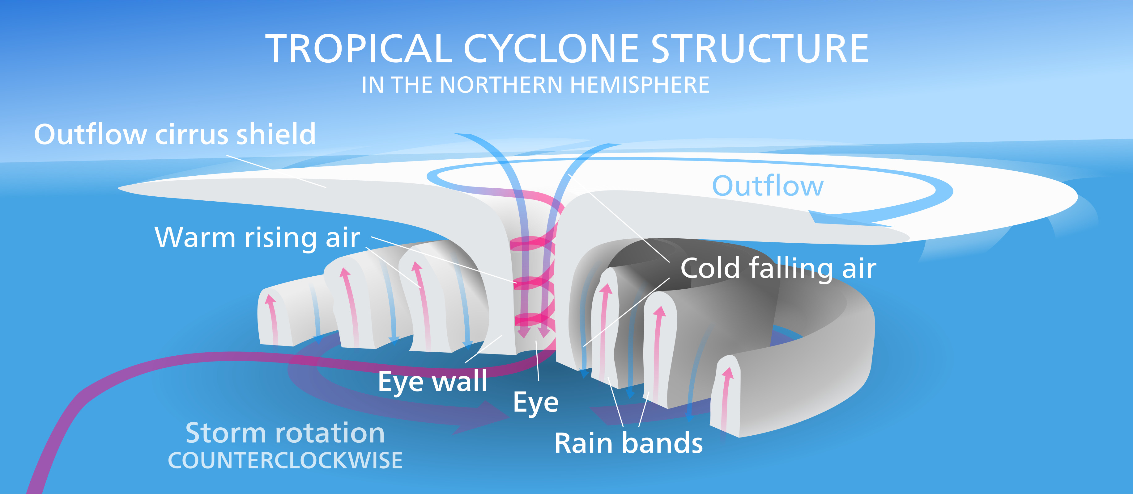 Estructura de un ciclón. Fuente: National Oceanic and Atmospheric Administration
