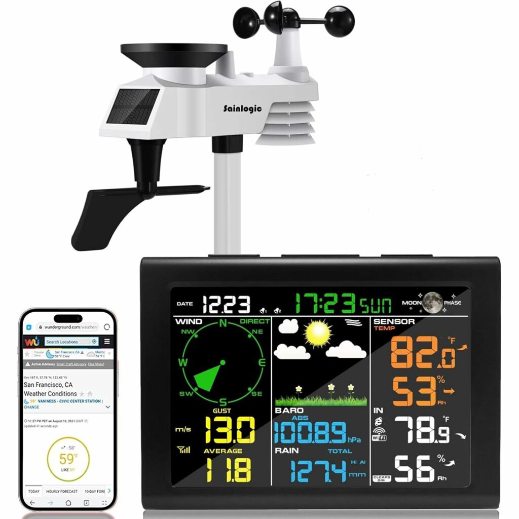 Sainlogic FT0835 Plus. Estación Meteorológica Wi-Fi 5 en 1 con Pantalla de 6,5 Pulgadas
