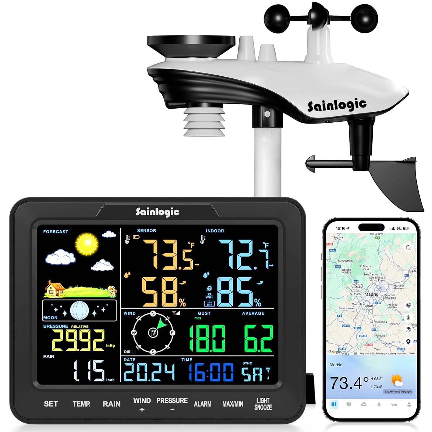 Sainlogic SA68 Plus. Estación Meteorológica WiFi con IA y Pantalla de 8”